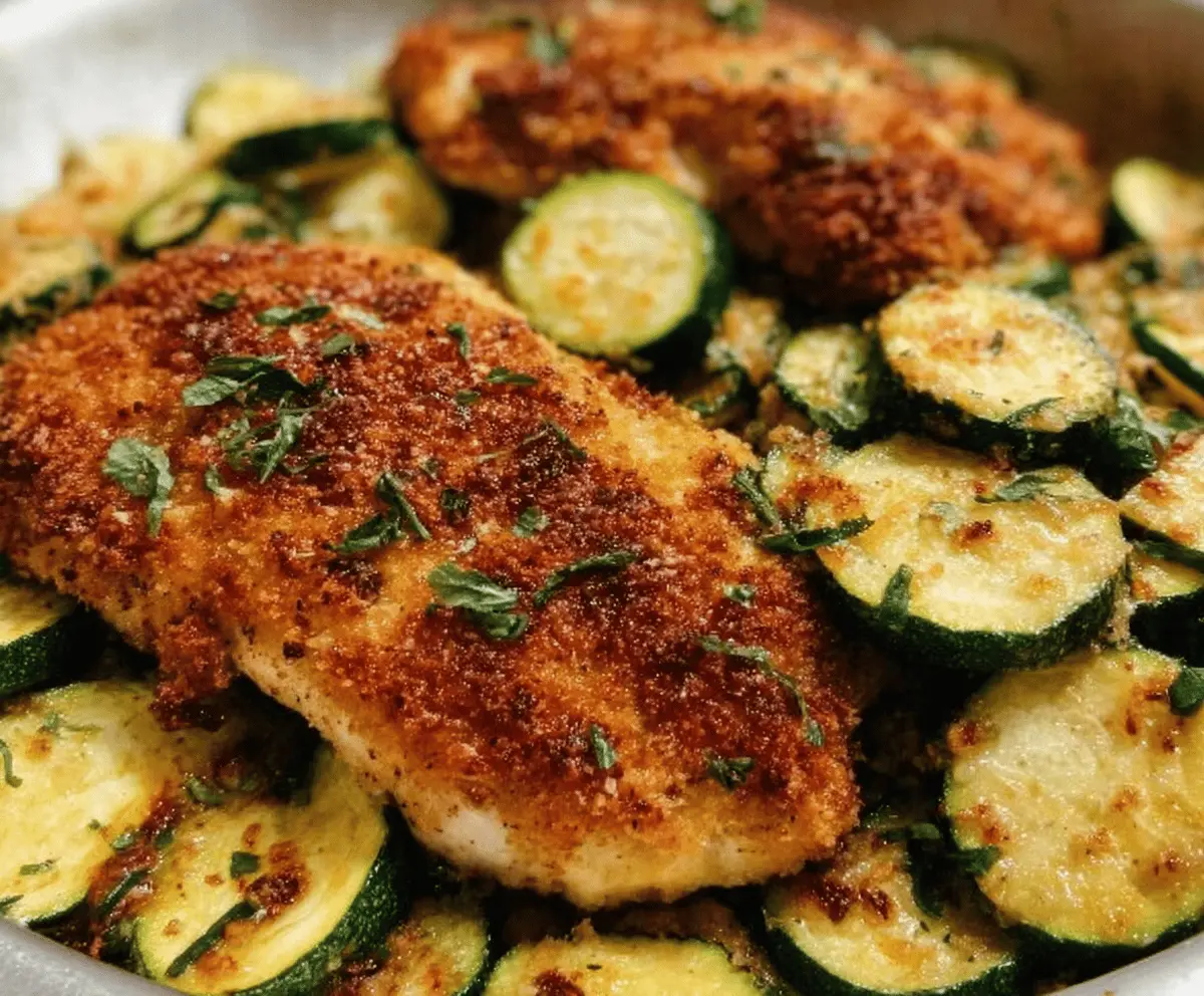 Crispy Parmesan Garlic Chicken with Zucchini – Easy Low-Carb Dinner