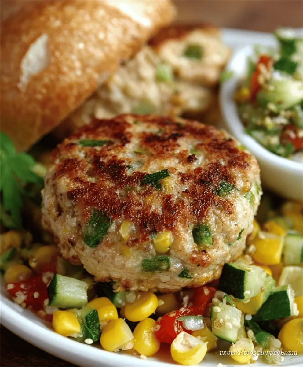 Healthy Chicken Zucchini Corn Burgers with Fresh Tomato Cucumber Relish