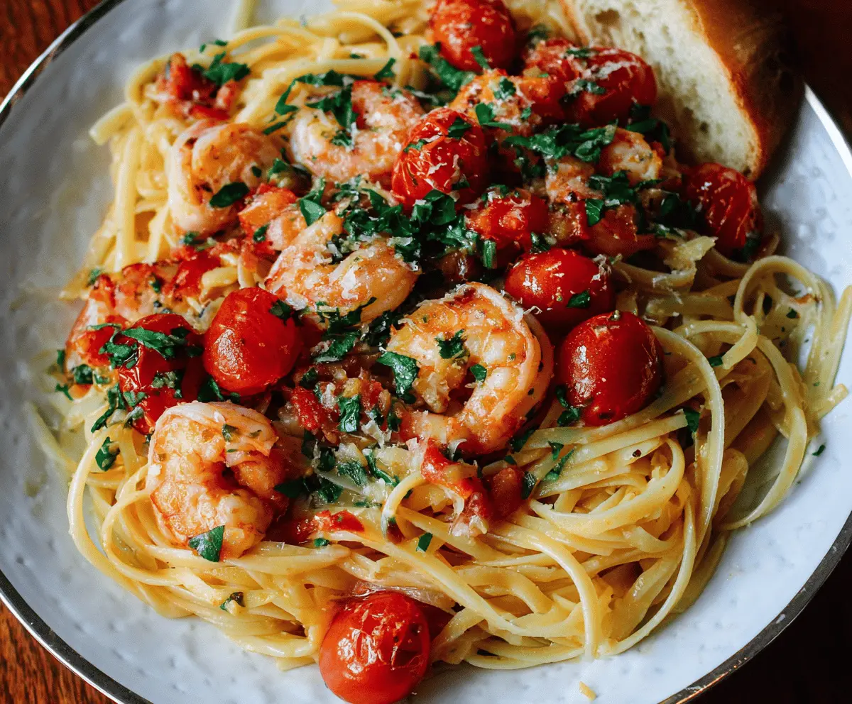 Spicy Garlic Shrimp Pasta with Juicy Tomatoes