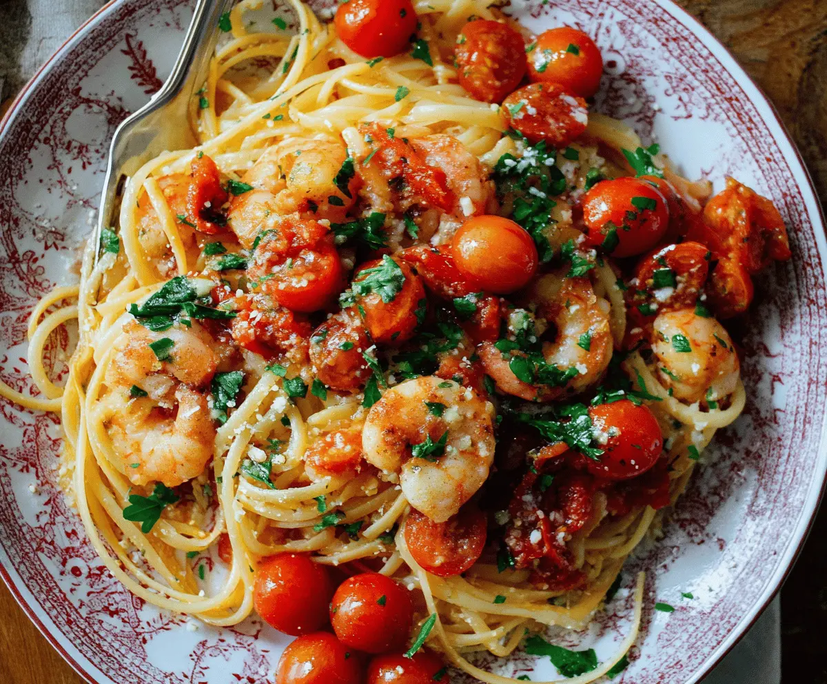 Spicy Garlic Shrimp Pasta with Juicy Tomatoes