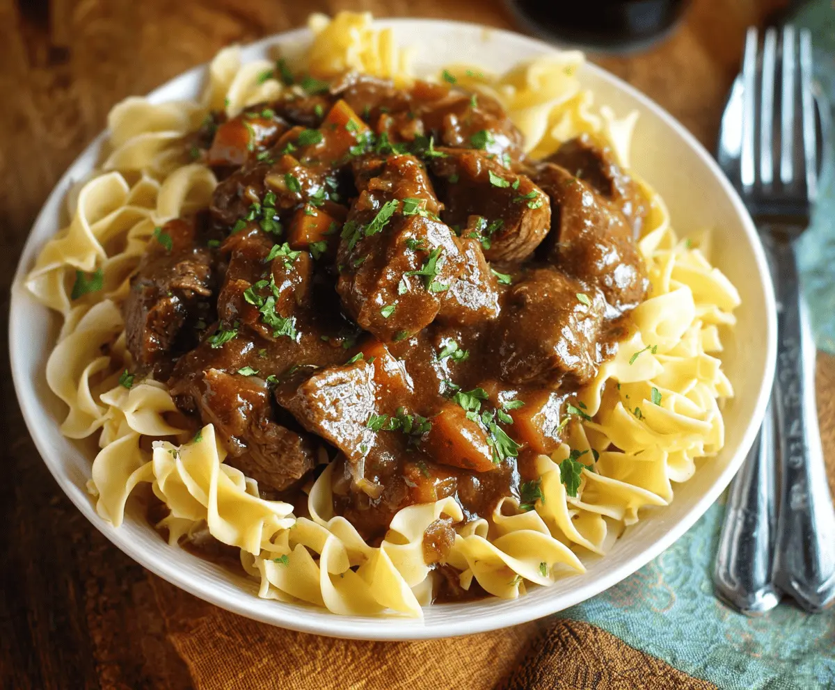 Savory Crockpot Beef Tips with Tender Noodles