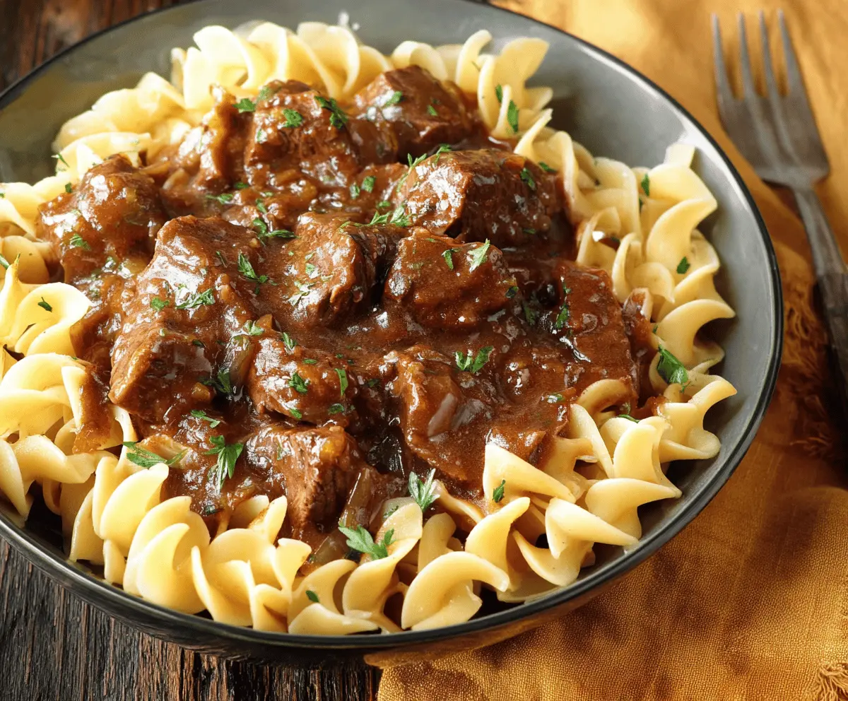 Savory Crockpot Beef Tips with Tender Noodles