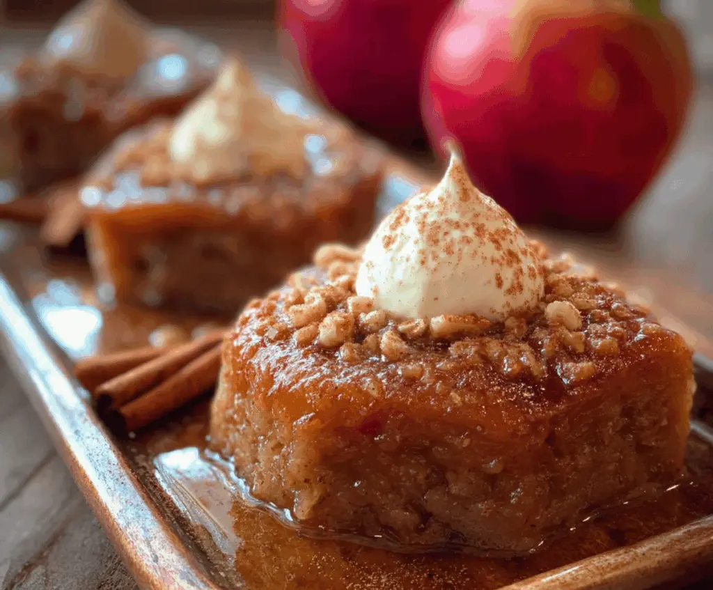 Delicious homemade apple cinnamon dessert with fresh sliced apples, cinnamon spices, and a golden crust, perfect for cozy baking treats.
