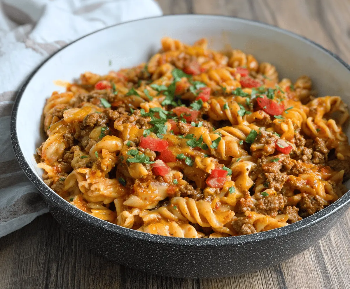 One Pot Cheesy Beef Taco Pasta