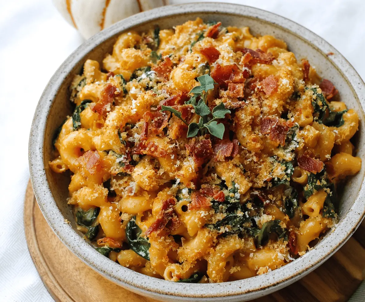 Spinach Bacon Pumpkin Mac and Cheese 