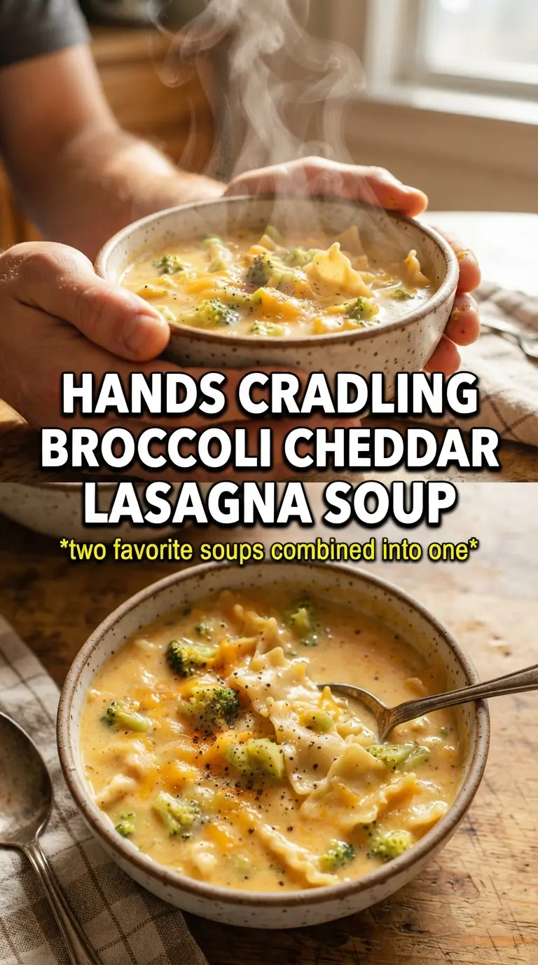 Broccoli Cheddar Lasagna Soup creamy cheesy