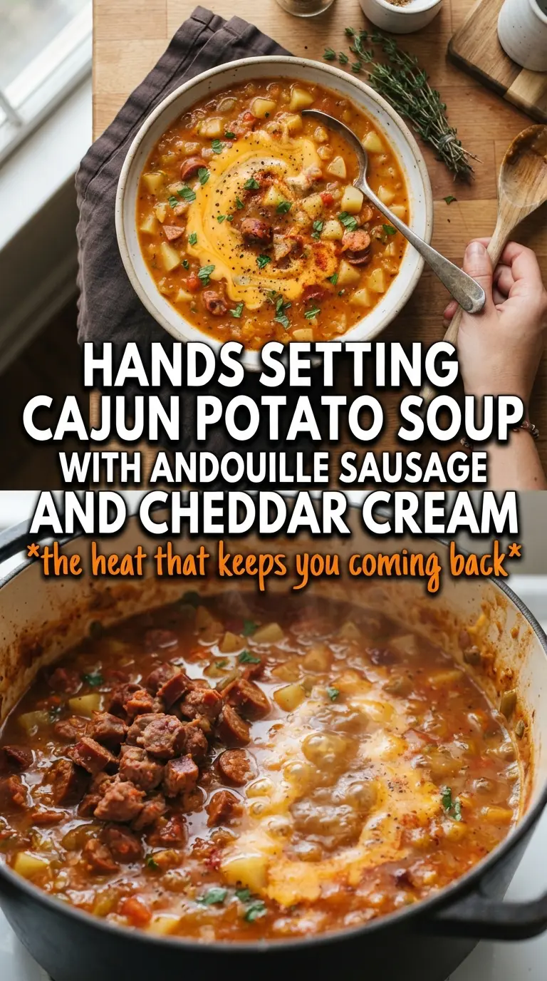 Cajun Potato Soup With Andouille Sausage And Cheddar Cream smoky creamy hearty