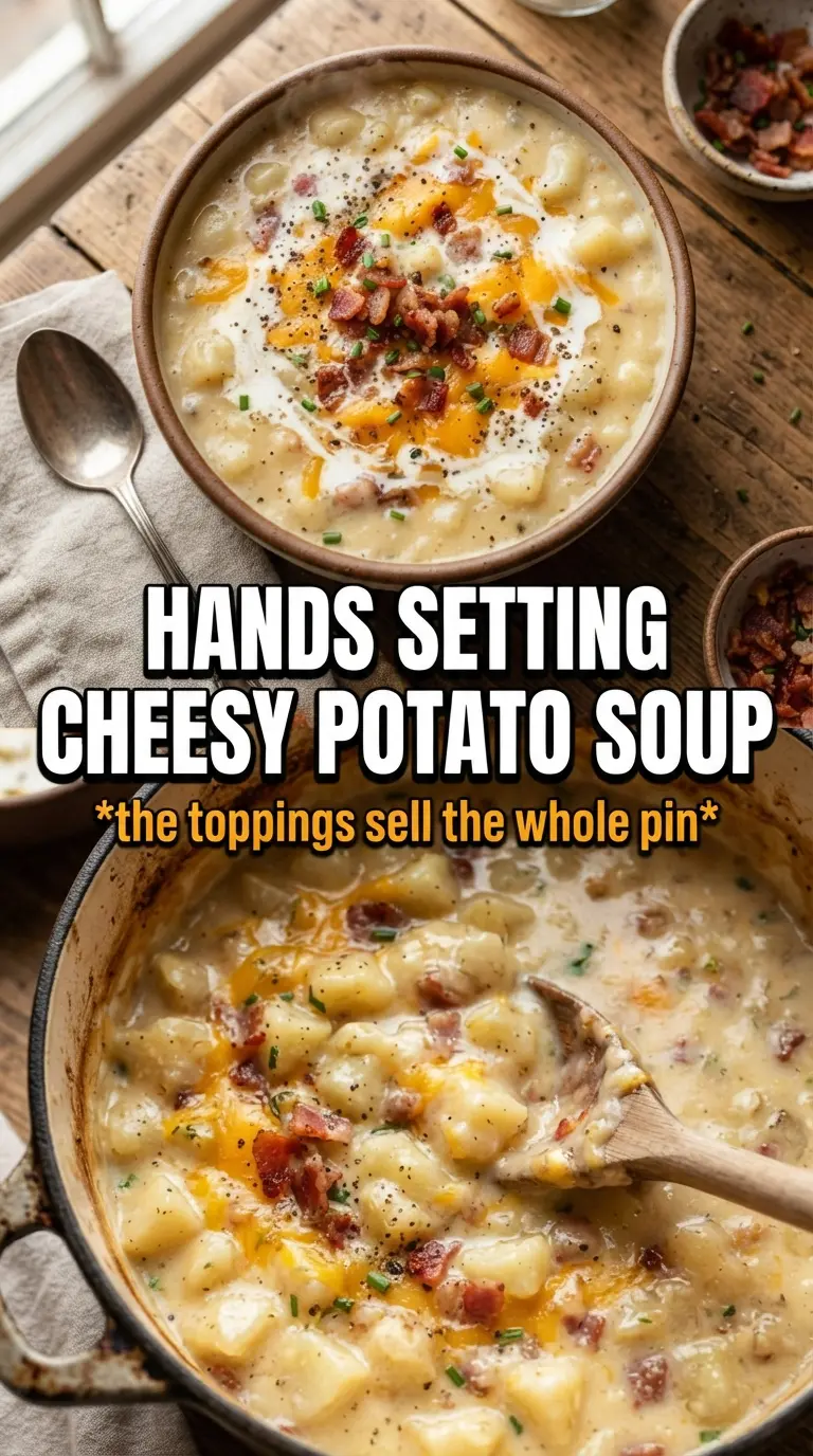 Cheesy Potato Soup thick golden cheddar, chives, croutons