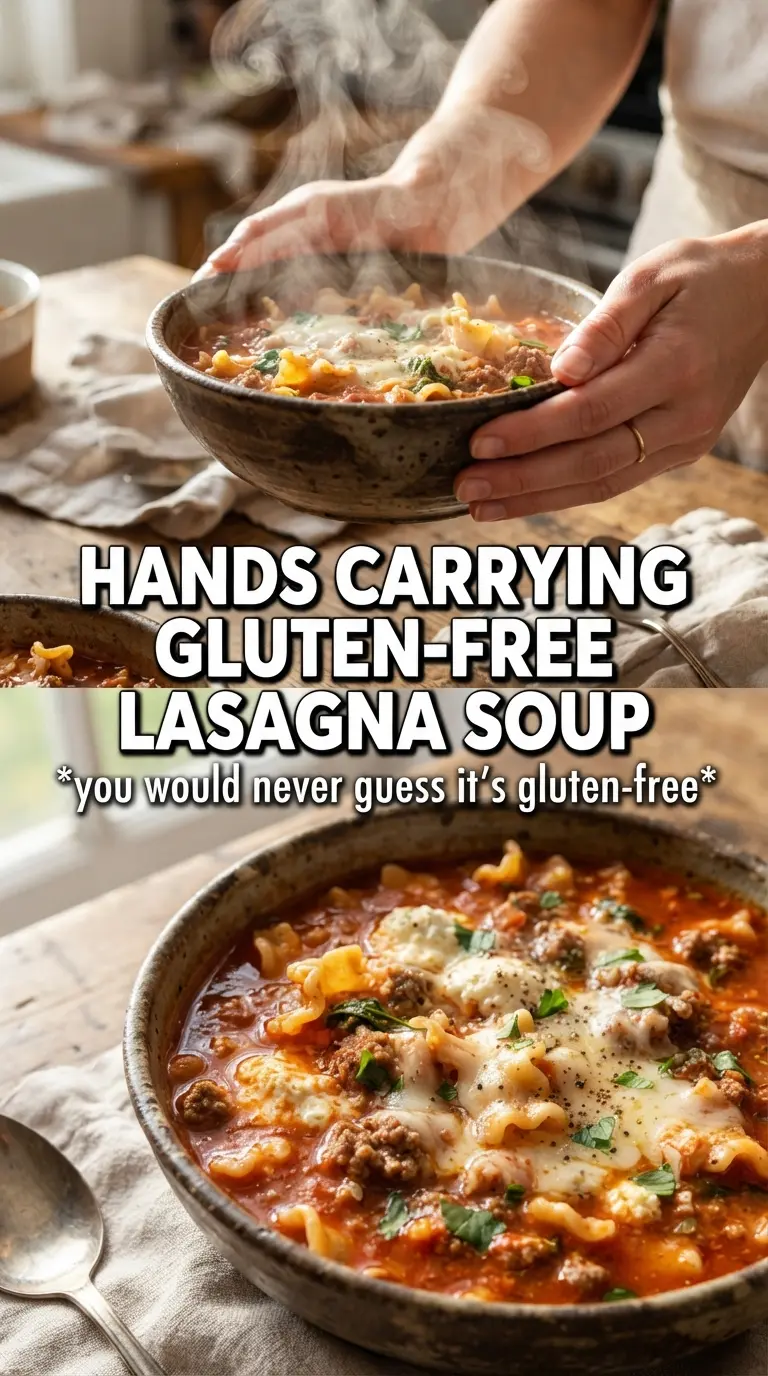 Gluten Free Lasagna Soup rich tomato broth, cheesy, comforting