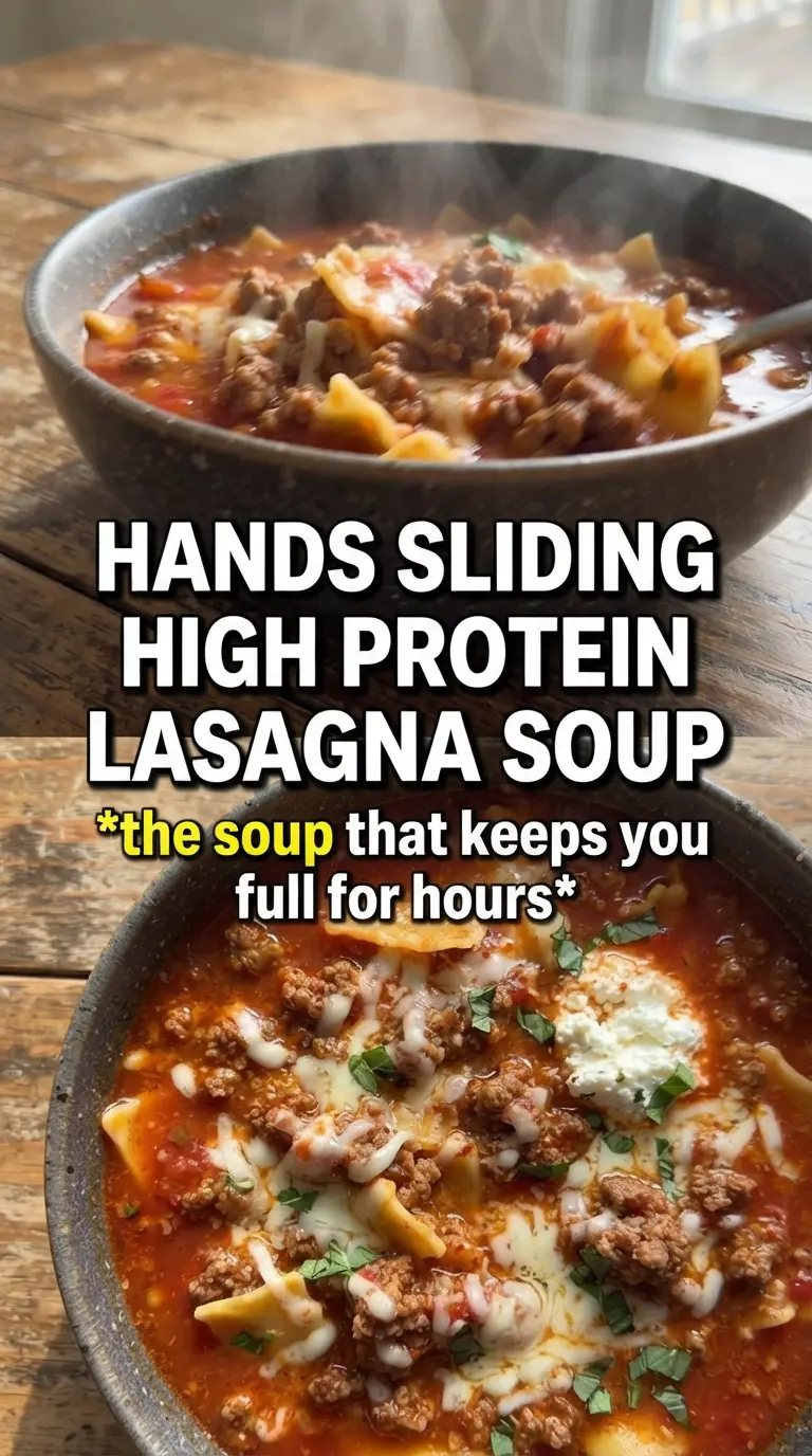 High Protein Lasagna Soup creamy tomato, turkey, basil