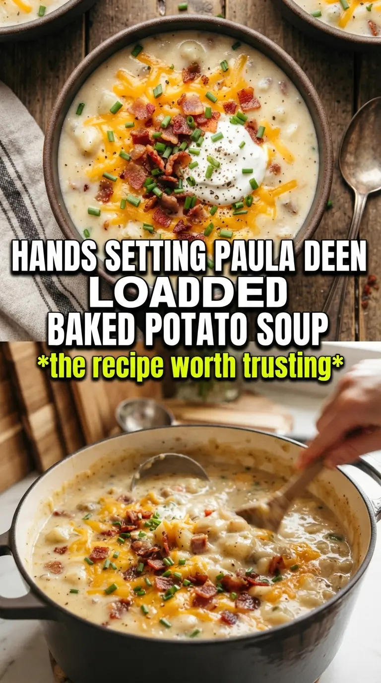 Paula Deen loaded baked potato soup creamy bacon-cheddar